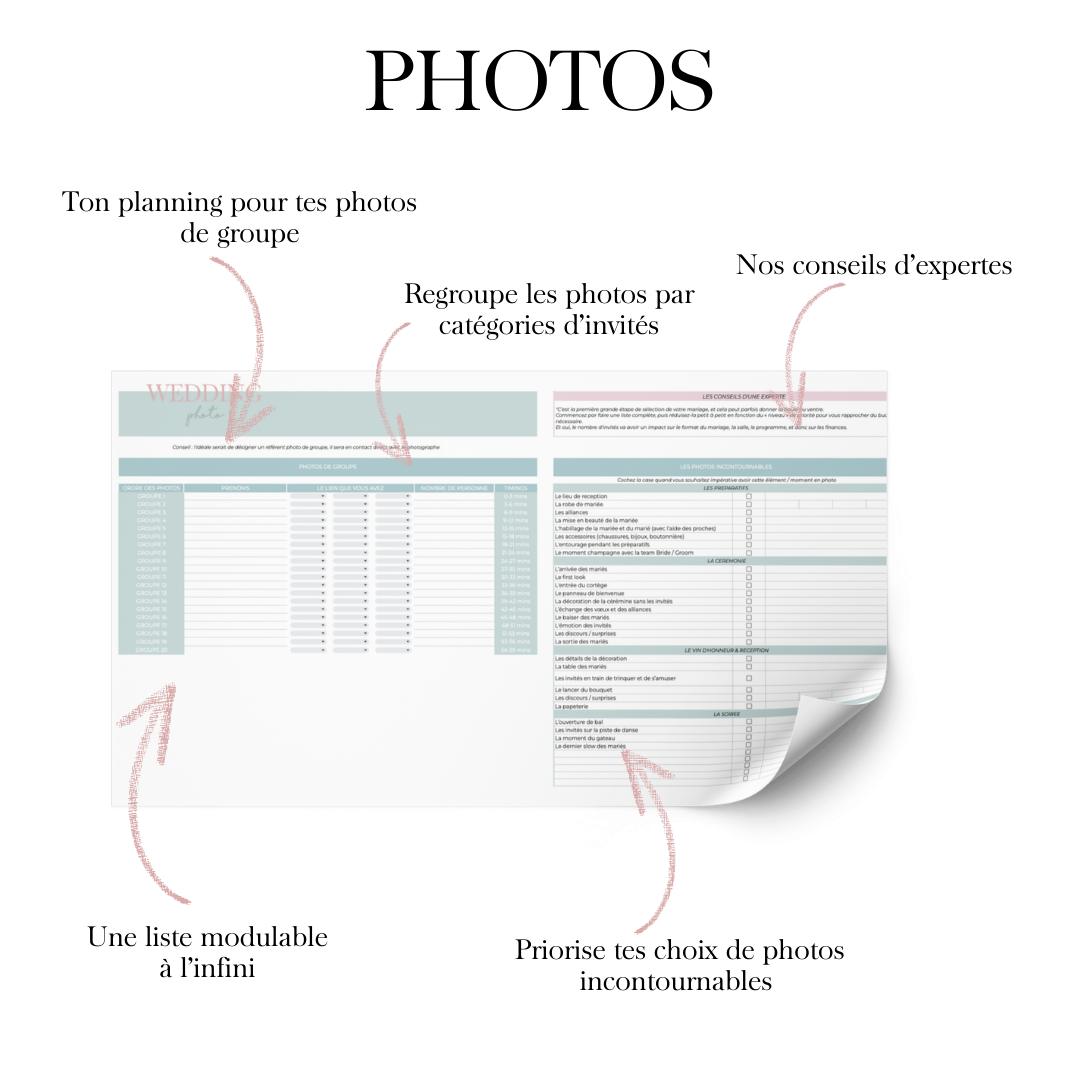 Organiser son mariage pack 3 liste des photos