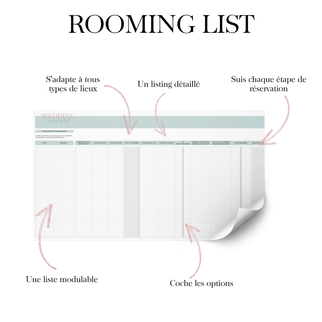 Organiser son mariage pack 3 rooming list